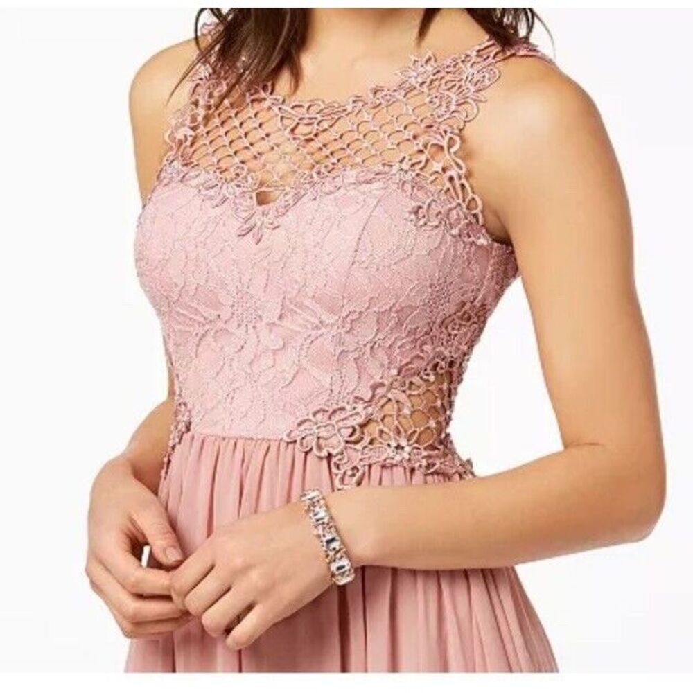 CITY STUDIO Junior Pink Scallop Lace Embellished Illusion Tulip Gown SZ 11 NWT